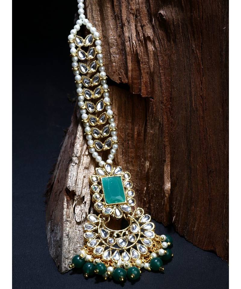 Green stone antique gold Alloy  Maang tikka