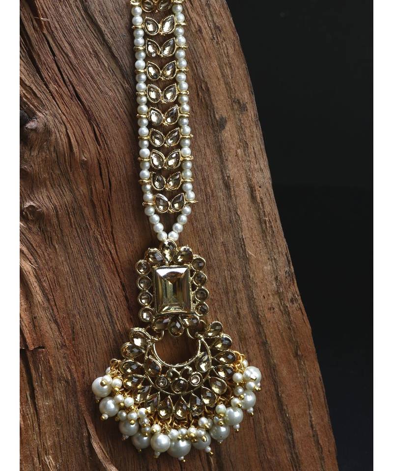 Gold stone antique gold Alloy  Maang tikka