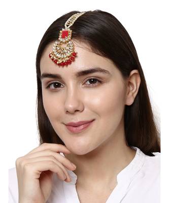 Red stone antique gold Alloy  Maang tikka 1