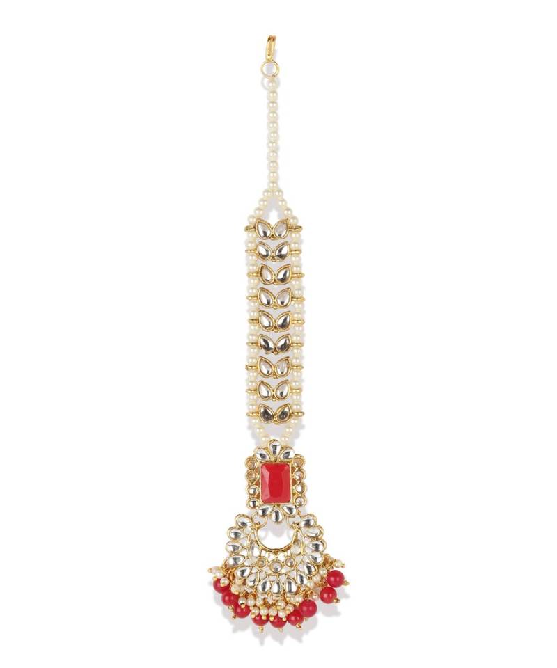 Red stone antique gold Alloy  Maang tikka