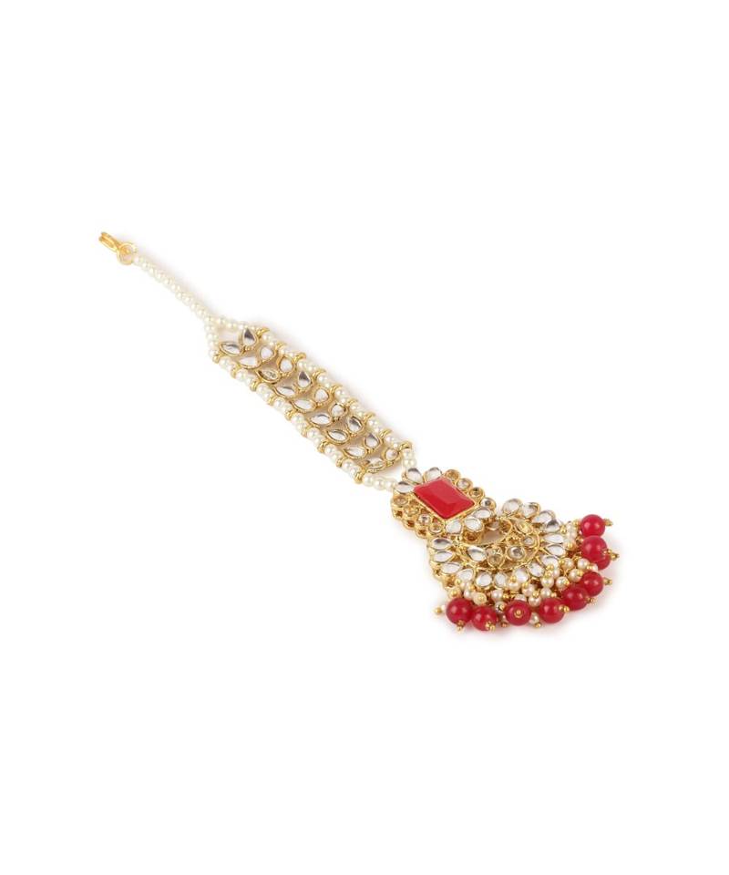 Red stone antique gold Alloy  Maang tikka
