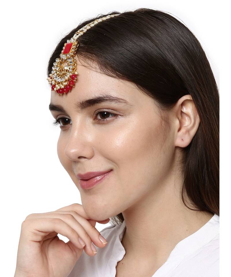 Red stone antique gold Alloy  Maang tikka