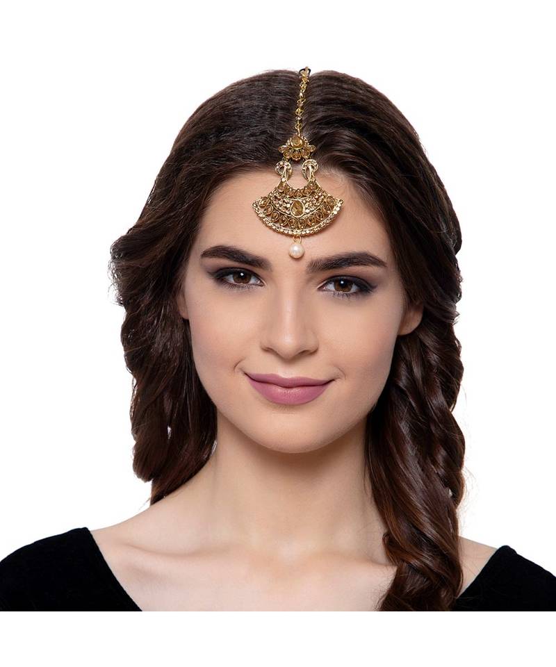 Gold stone antique gold Alloy  Maang tikka