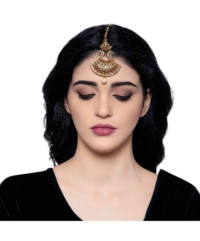 Gold stone antique gold Alloy  Maang tikka