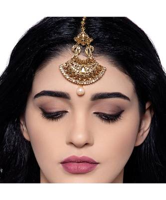 Gold stone antique gold Alloy  Maang tikka 4