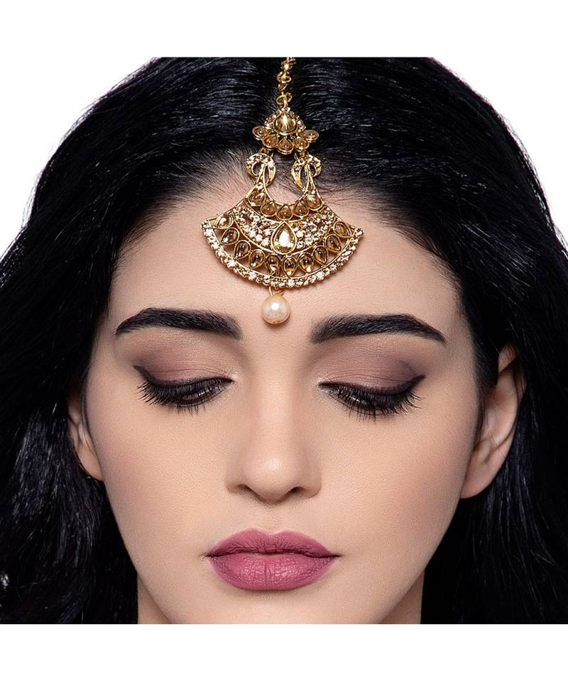 Gold stone antique gold Alloy  Maang tikka