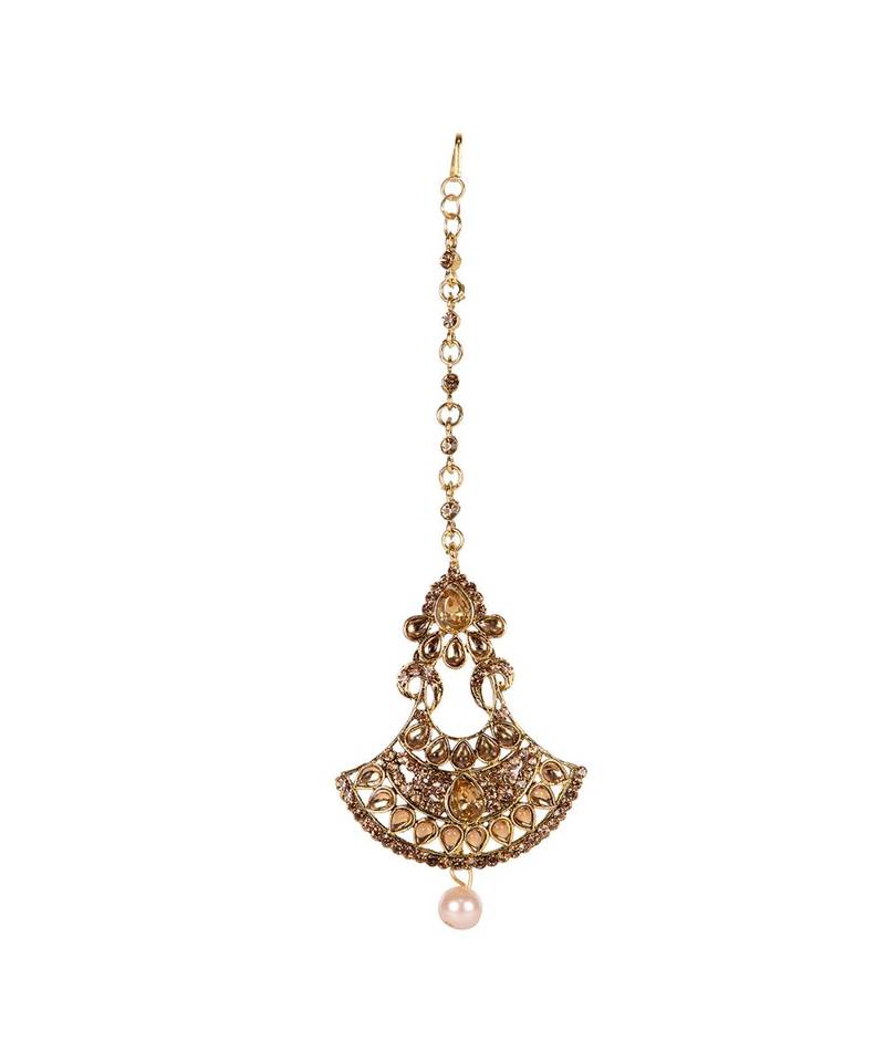 Gold stone antique gold Alloy  Maang tikka