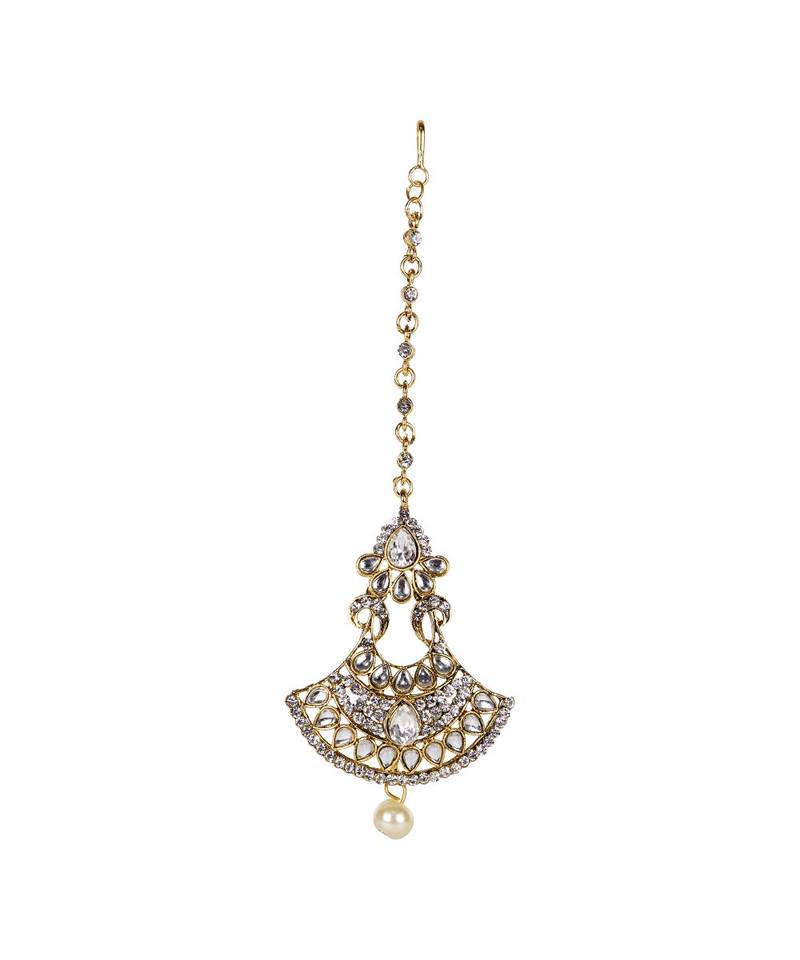 Silver stone antique gold Alloy  Maang tikka