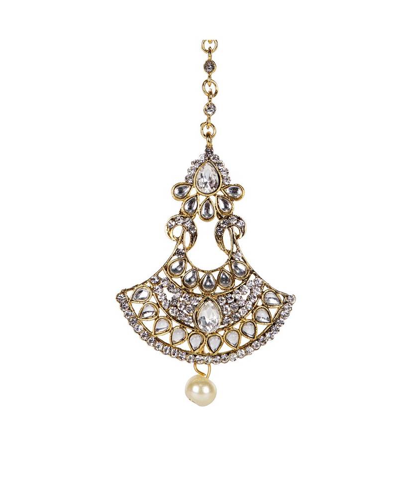 Silver stone antique gold Alloy  Maang tikka