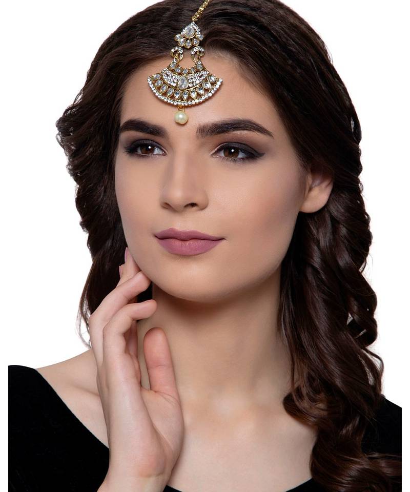 Silver stone antique gold Alloy  Maang tikka