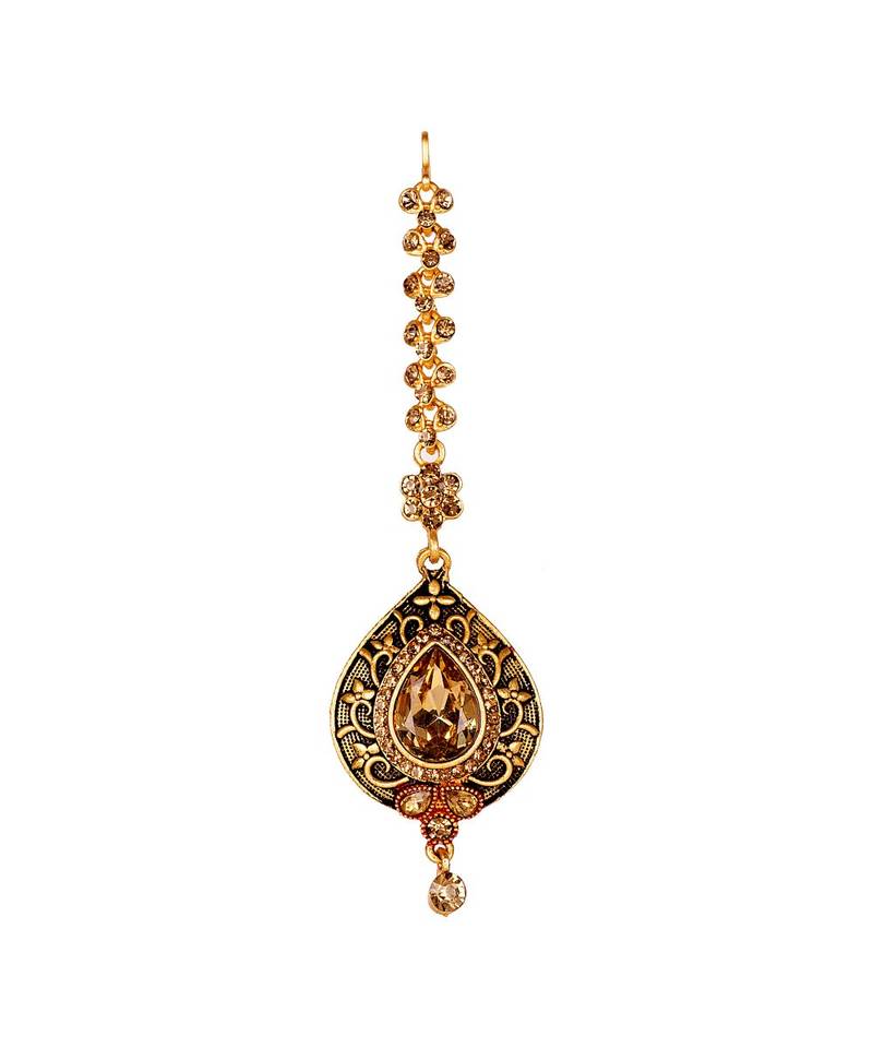 Gold stone antique gold Alloy  Maang tikka