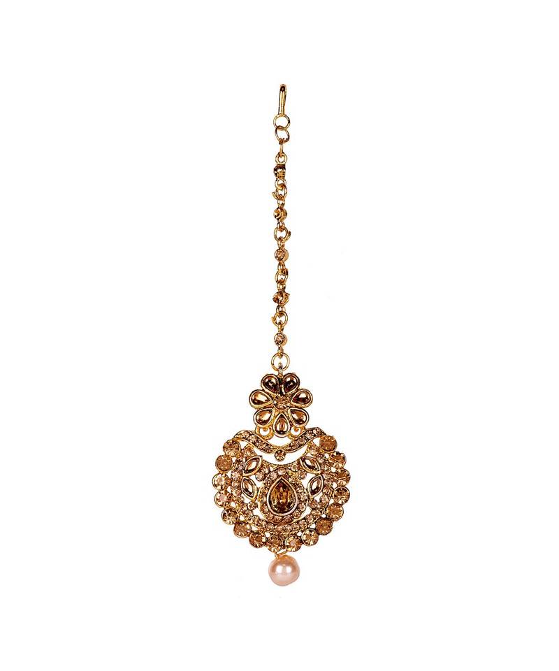 Gold stone antique gold Alloy  Maang tikka