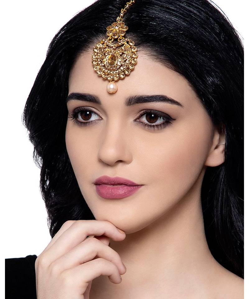 Gold stone antique gold Alloy  Maang tikka