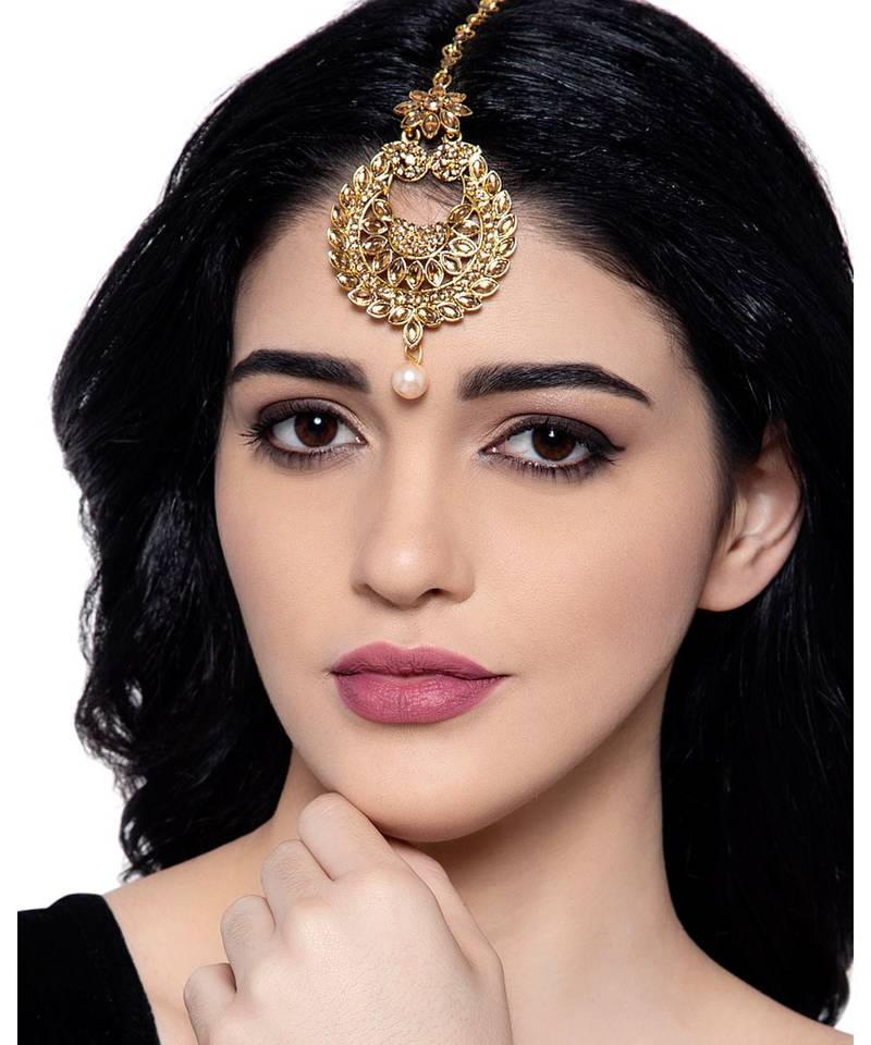 Gold stone antique gold Alloy  Maang tikka