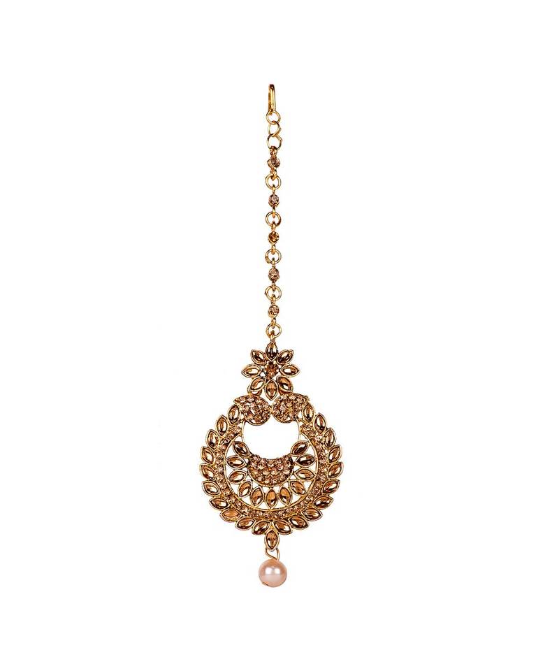 Gold stone antique gold Alloy  Maang tikka