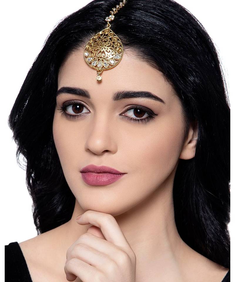 Gold stone antique gold Alloy  Maang tikka