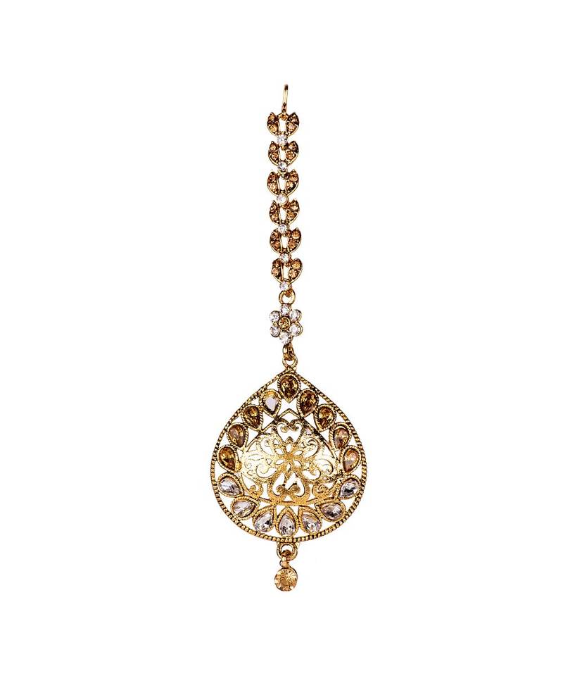 Gold stone antique gold Alloy  Maang tikka