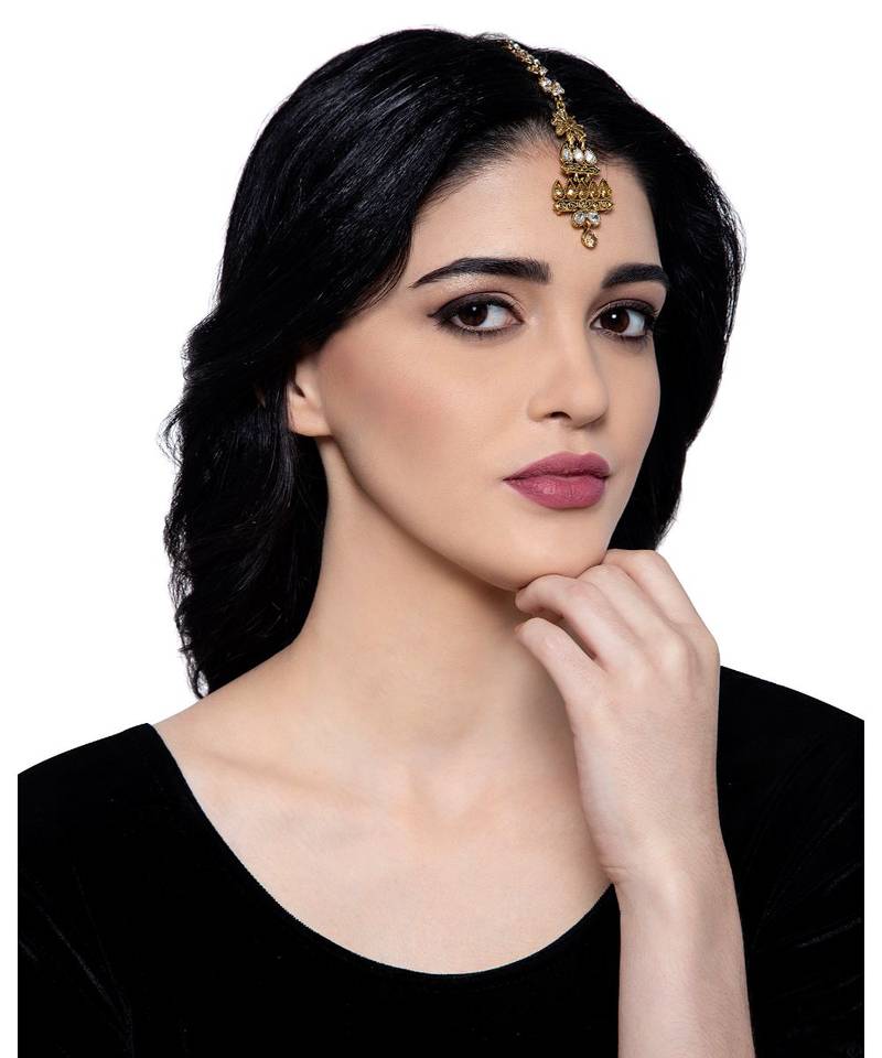 Gold stone antique gold Alloy  Maang tikka