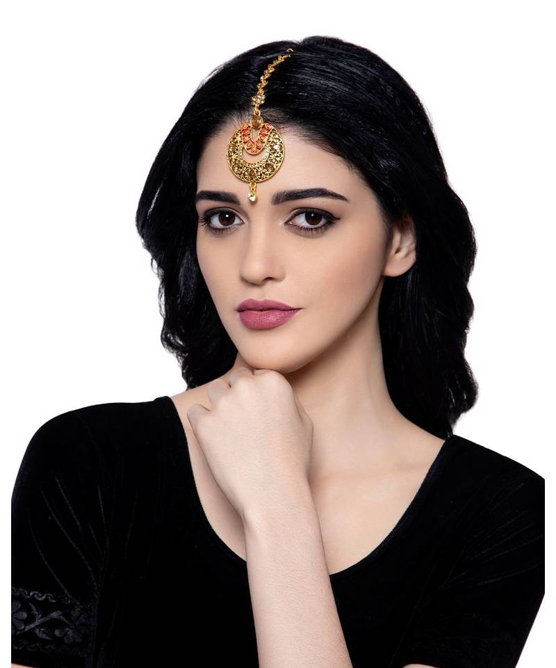 Gold stone antique gold Alloy  Maang tikka
