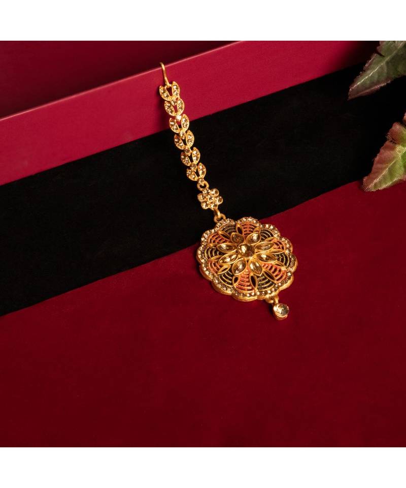 Gold stone antique gold Alloy  Maang tikka
