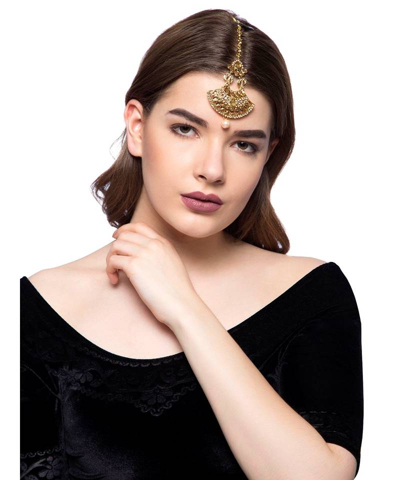 Gold stone antique gold Alloy  Maang tikka