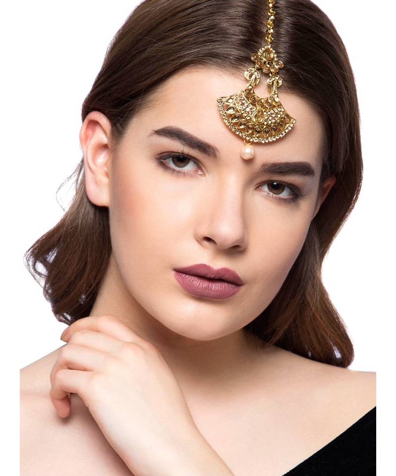 Gold stone antique gold Alloy  Maang tikka