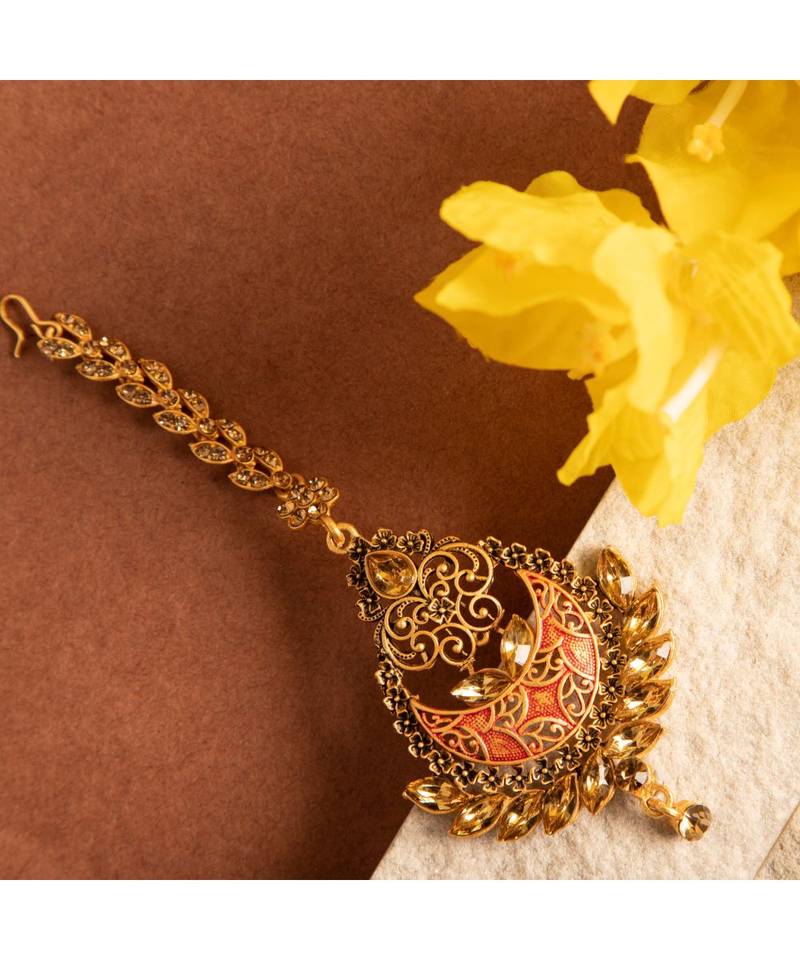 Gold stone antique gold Alloy  Maang tikka