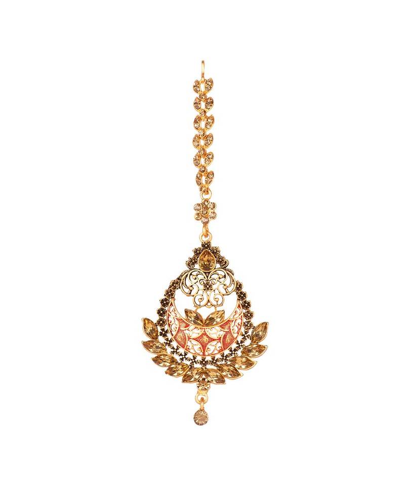 Gold stone antique gold Alloy  Maang tikka