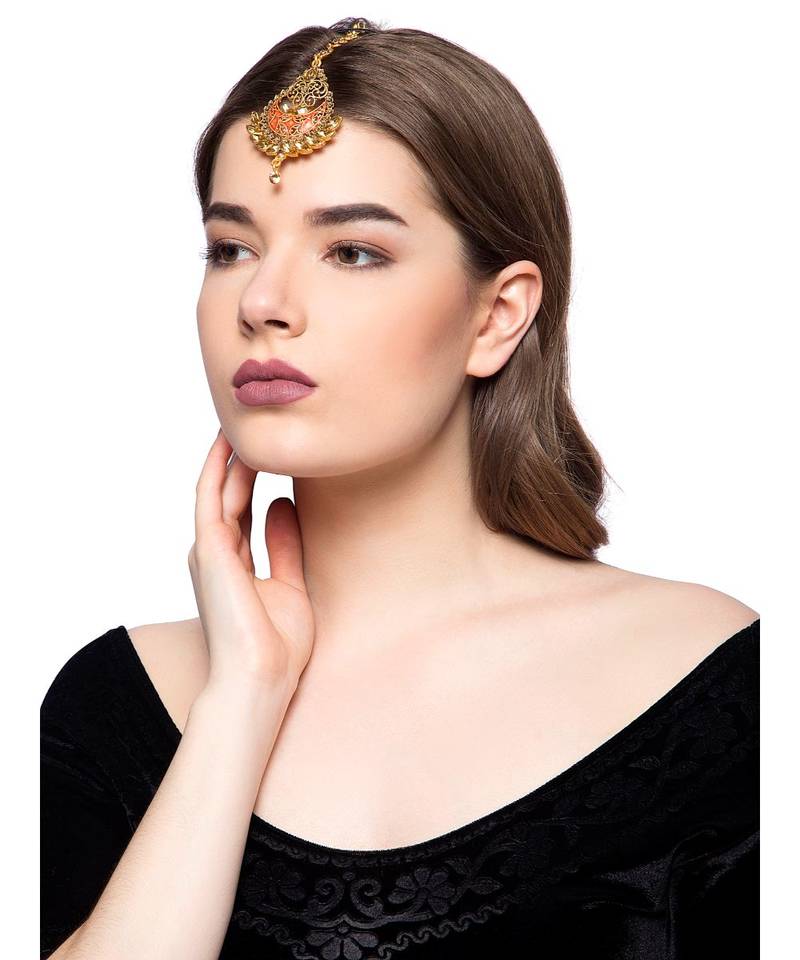 Gold stone antique gold Alloy  Maang tikka