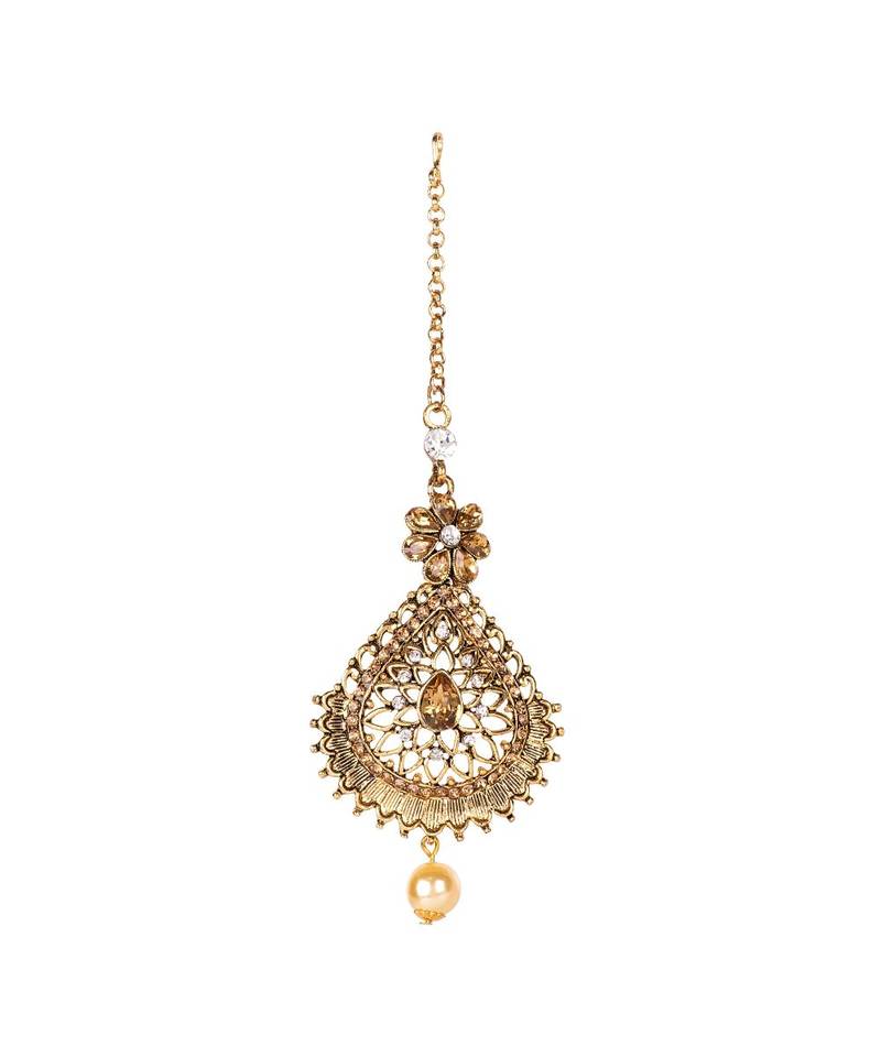 Gold stone antique gold Alloy  Maang tikka