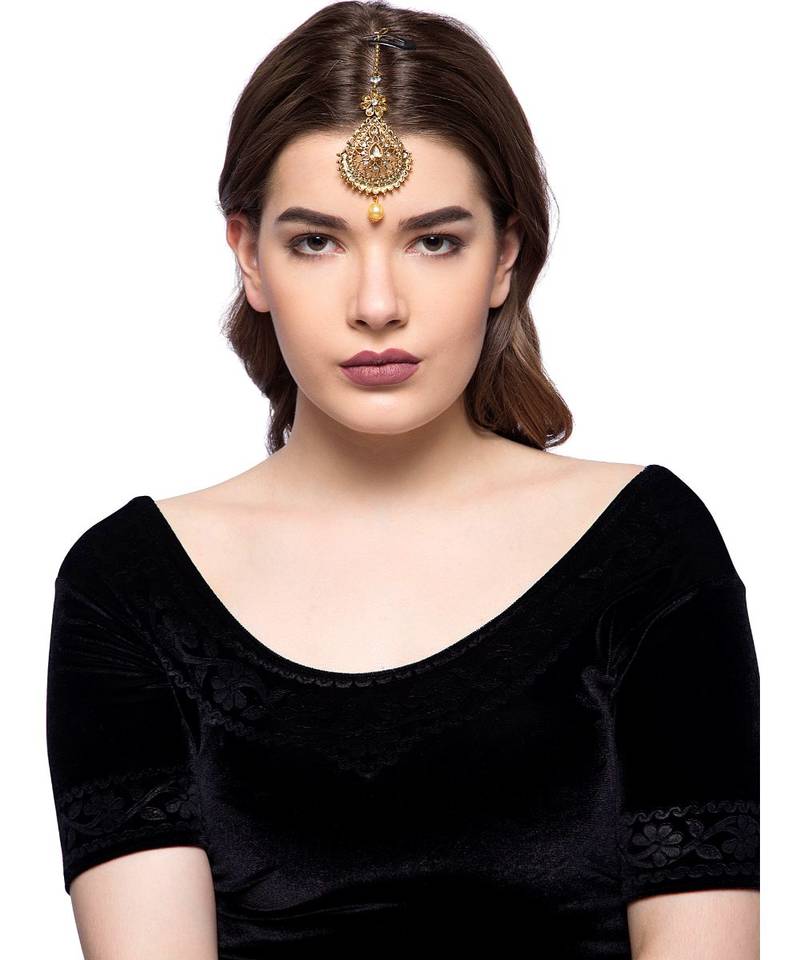 Gold stone antique gold Alloy  Maang tikka