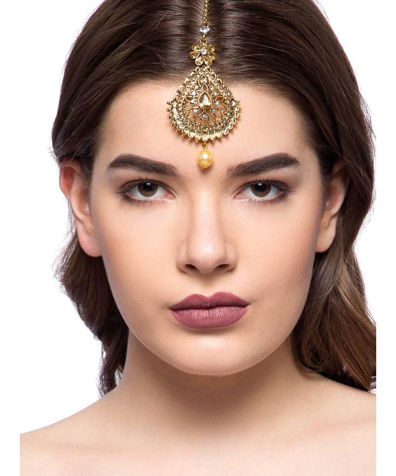 Gold stone antique gold Alloy  Maang tikka