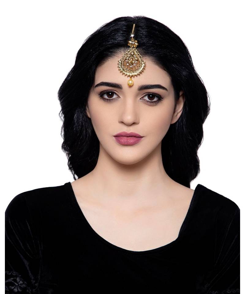 Gold stone antique gold Alloy  Maang tikka