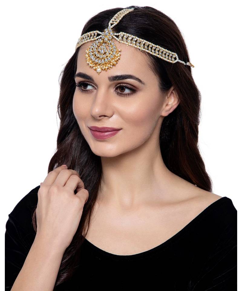 Gold kundan antique gold Alloy  Maang tikka