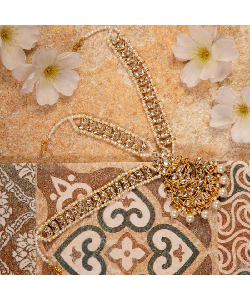 Gold kundan antique gold Alloy  Maang tikka