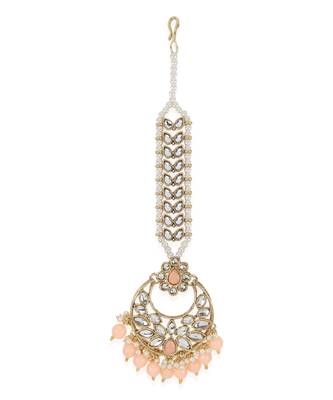 Orange kundan antique gold Alloy  Maang tikka 4