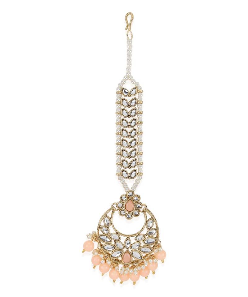 Orange kundan antique gold Alloy  Maang tikka