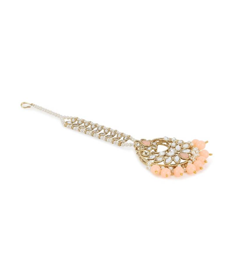 Orange kundan antique gold Alloy  Maang tikka