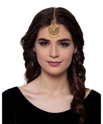 Gold stone antique gold Alloy  Maang tikka 4
