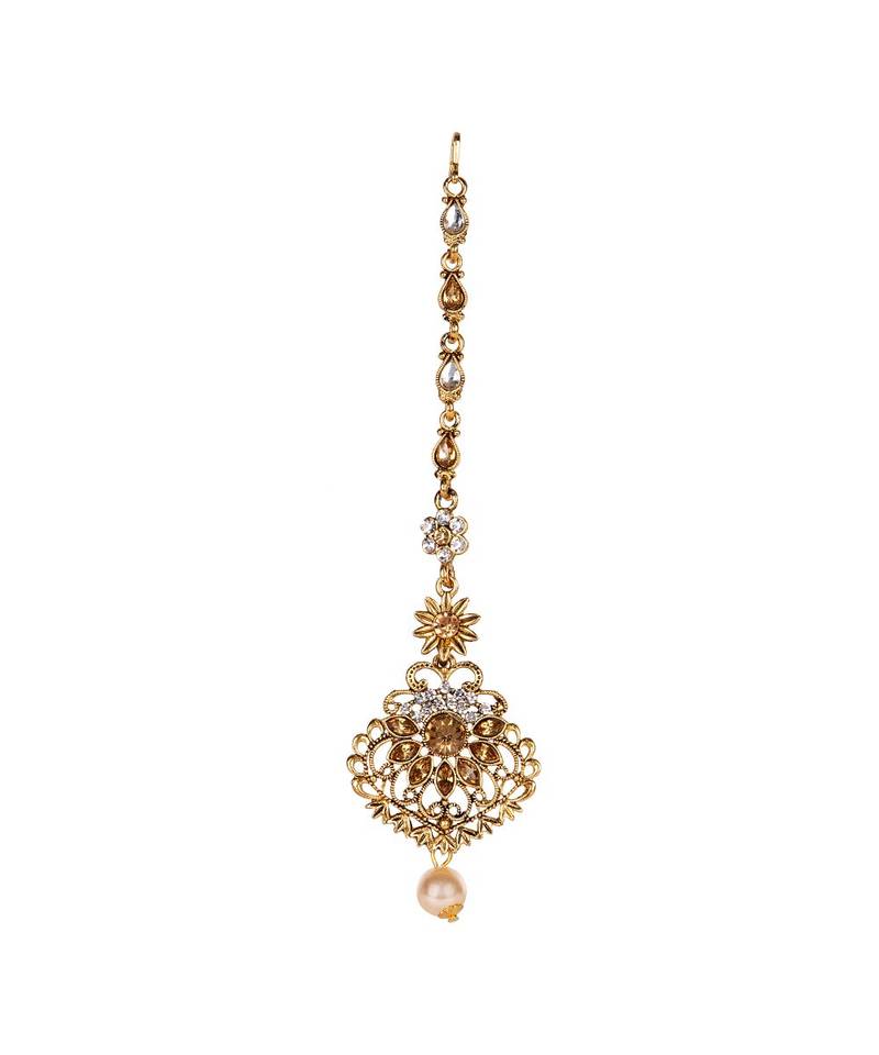 Gold stone antique gold Alloy  Maang tikka