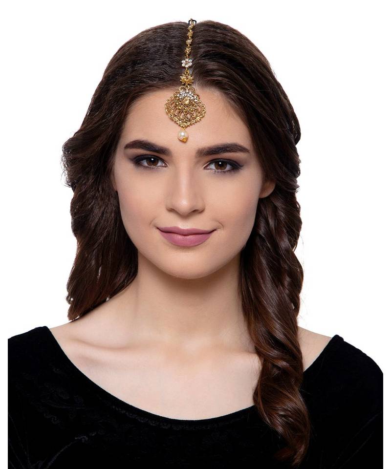 Gold stone antique gold Alloy  Maang tikka