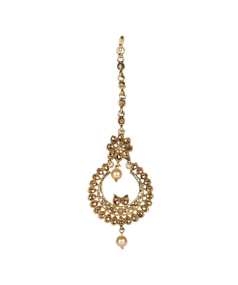 Gold stone antique gold Alloy  Maang tikka