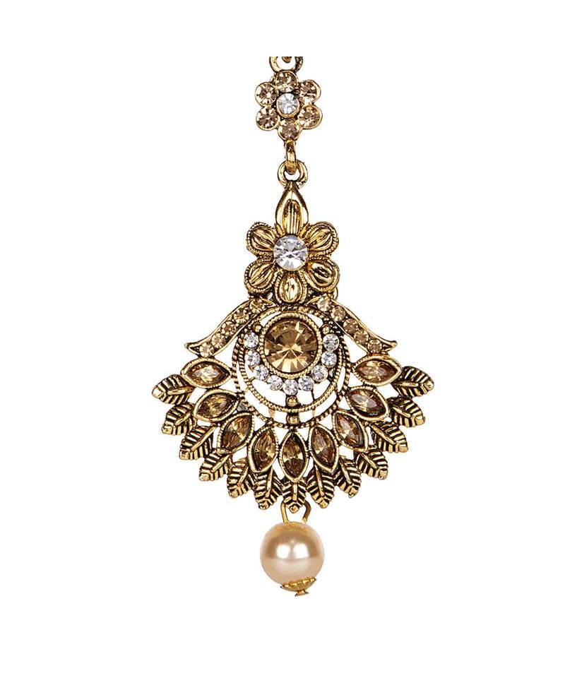 Gold stone antique gold Alloy  Maang tikka
