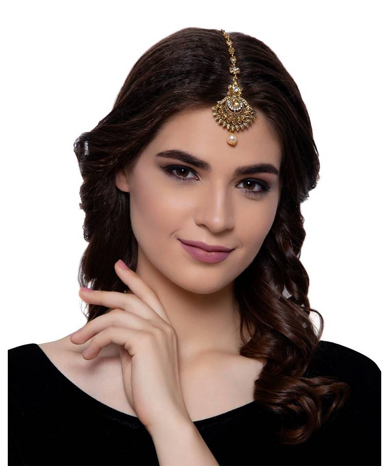 Gold stone antique gold Alloy  Maang tikka