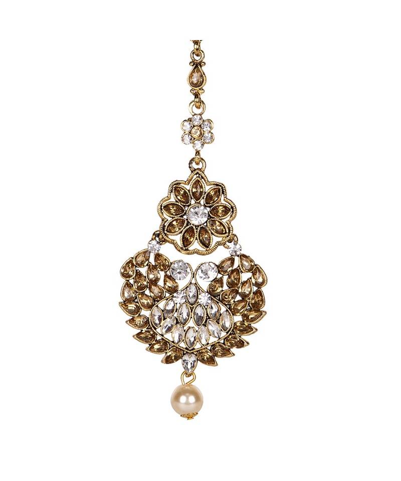 Gold stone antique gold Alloy  Maang tikka