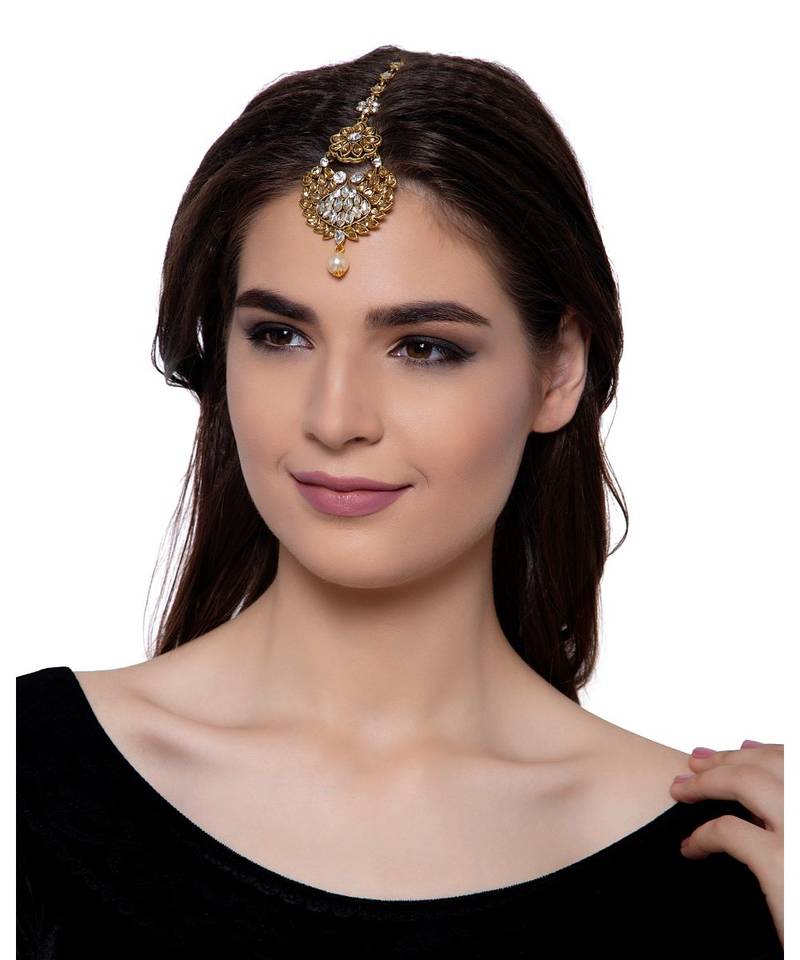 Gold stone antique gold Alloy  Maang tikka