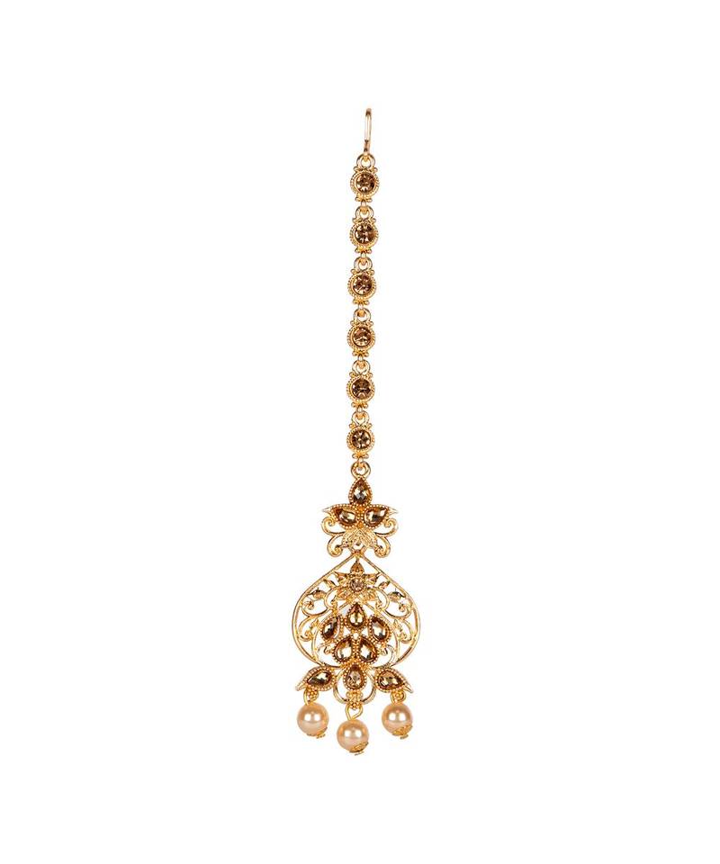 Gold stone antique gold Alloy  Maang tikka
