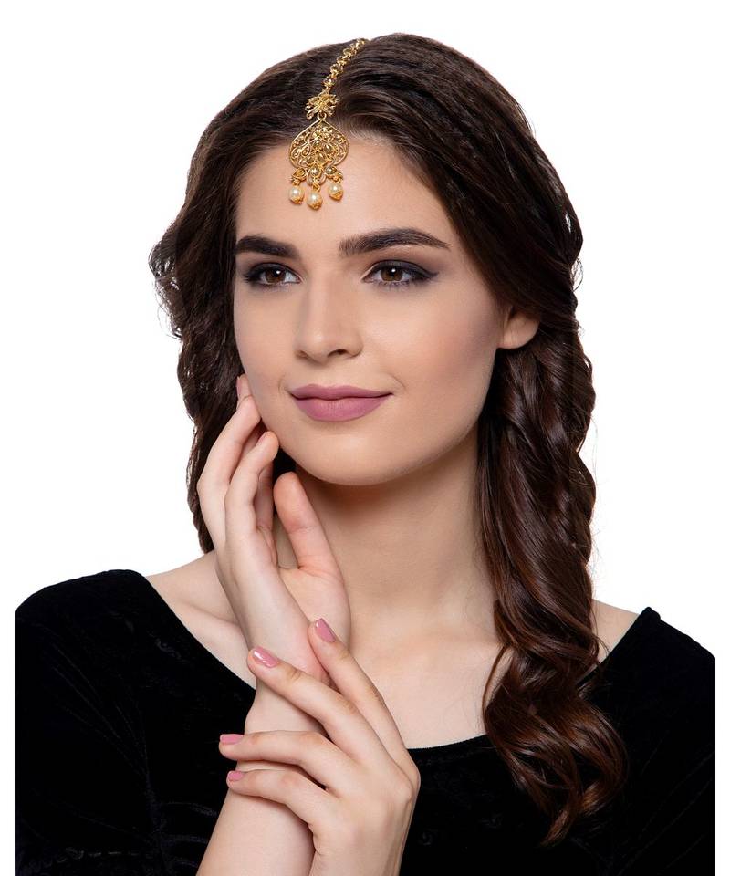 Gold stone antique gold Alloy  Maang tikka