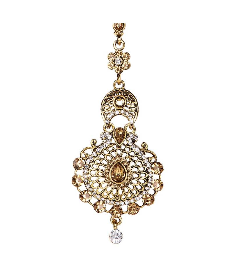 Gold stone antique gold Alloy  Maang tikka