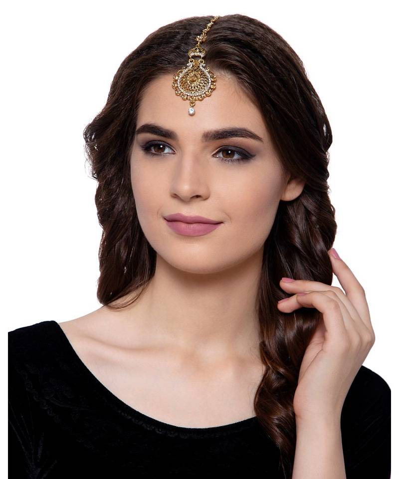 Gold stone antique gold Alloy  Maang tikka